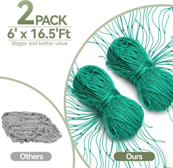 Garden Netting for Climbing Plants,Ponwec 2-Pack 6'X16.5'Ft Garden Trellis Netting 4X4 Weatherproof Plant Netting for Cucumbers,Beans
