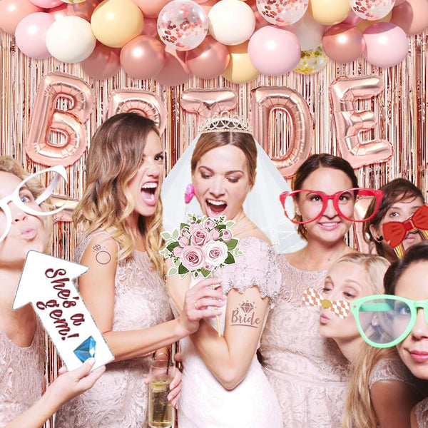 116 Pcs Bachelorette Party Decorations, Bride To Be Decorations include Bride To Be Sash Veil Crown Tattoo Stickers Photo Props Fringe Curtain for
