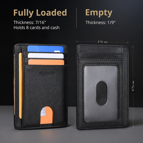 Buffway Slim Minimalist Front Pocket RFID Blocking Leather Wallets for Men and Women - Cross Black Small Cross Black