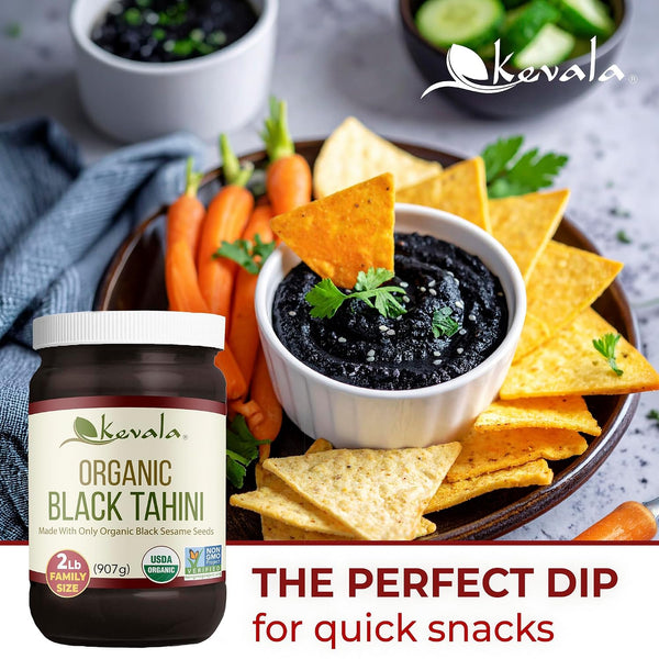 Kevala Organic Black Tahini - 32 oz, 2 lb, Double Size Black Sesame Paste | Gluten Free, For Cooking and Baking at Home, With Calcium and Dietary