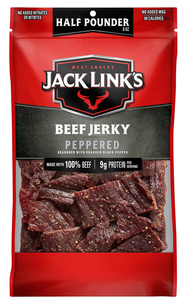 Jack Link'S Beef Jerky, Peppered, Half Pounder Large Jerky Bag - Flavorful Meat Snack, Ready to Eat Protein Snacks with 9G of Protein per Serving,