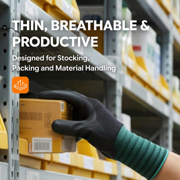 DEX FIT FN320 Precision Grip Work Gloves, 3D-Comfort Fit, Ultra Stretch Nylon Gloves, Lightweight & Flexible for Warehouse Handling, Assembly,