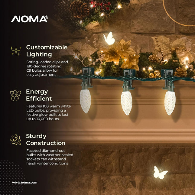 Noma Quick-Clip Customizable Holiday String Lights, 100 LED Bulbs, 66.8Ft Long, 