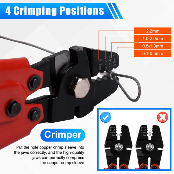 Fishing Crimping Tool Kit, High Carbon Steel Fishing Crimping Pliers Wire Rope Leader Crimping Tool with 500pcs Fishing Crimp Sleeves Beads Set, 4