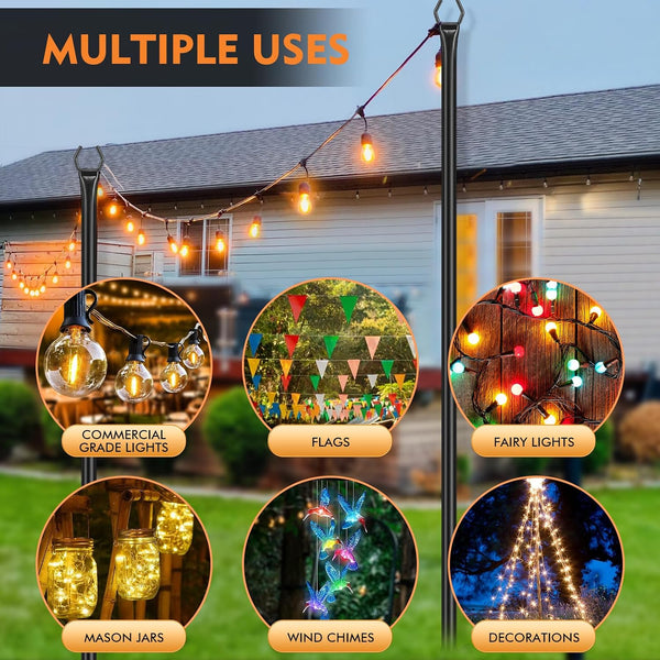 FEED GARDEN String Light Poles for Outside,9.8FT Metal Poles for Outdoor String Lights, Stand Poles for Deck, Garden, Patio, Wedding, Backyard,