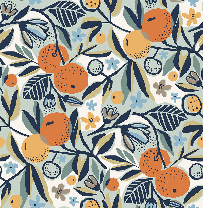 NuWallpaper x Pip & Lo Navy Clementine Garden Peel Stick Wallpaper, PLS4199