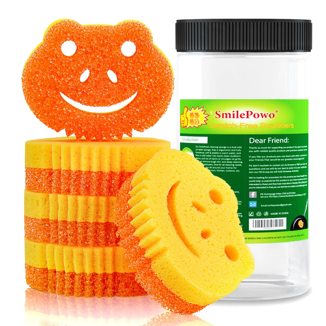 Smilepowo 5 Pack Scrub Sponge, Dual-Sided Temperature Controlled Kitchen Sponge 