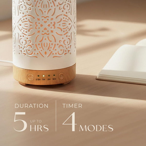 Earnest Living Essential Oil Diffuser White Ceramic Diffuser 100 Ml Timers Night Lights and Auto off Function Home Office Humidifier Aromatherapy