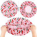 Shower Cap for Women Terry Lined Bath Cap Large Reusable Waterproof Elastic Band Pink Cherry Shower Caps for Long Thick Hair Soft Bath Shower Hair