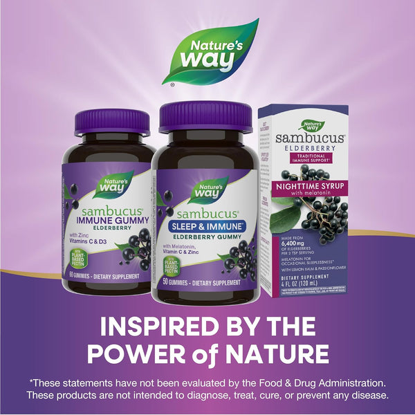 NatureâS Way Sambucus Sleep + Immune* Elderberry Gummies, Sleep and Immune Support*, with Melatonin, Vitamin C, L-Theanine, Zinc, 50 Gummies