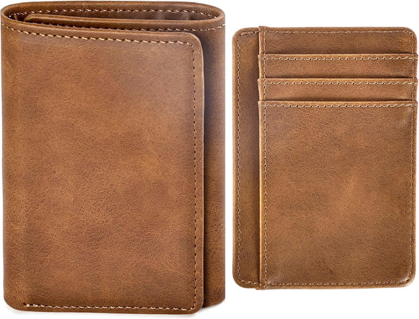 Trifold Wallet for Men Wallets with 8 Card Slot and 2 Money Pocket and 1 Clear Windows Slot + 1 Slim Card Pocket for Credit Card with 6 Card Slot