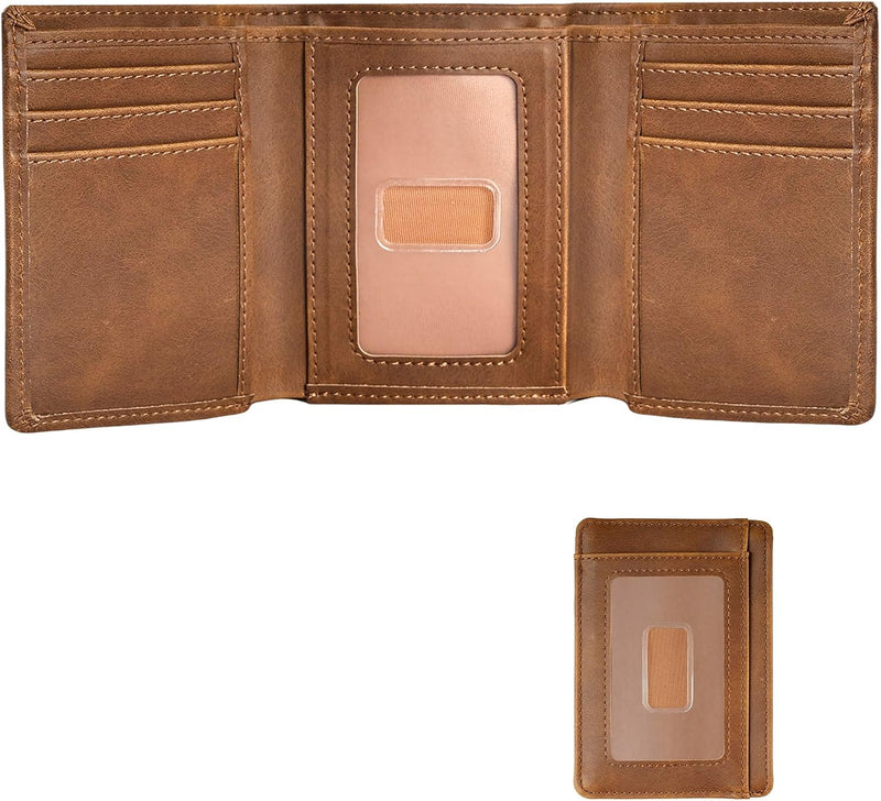 Trifold Wallet for Men Wallets with 8 Card Slot and 2 Money Pocket and 1 Clear Windows Slot + 1 Slim Card Pocket for Credit Card with 6 Card Slot