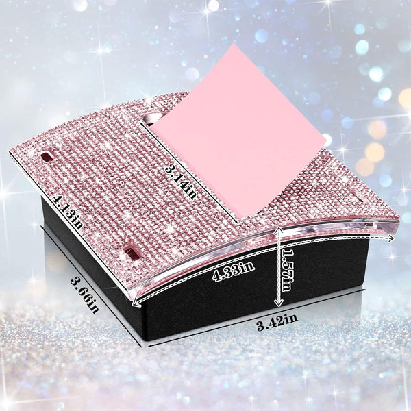 Eersida Rhinestone Self Stick Note Pad Holders 4 x 4 Inches Pink Cute Note Holder Sticky Dispenser Bling Memo Stick Dispenser for Office Employee