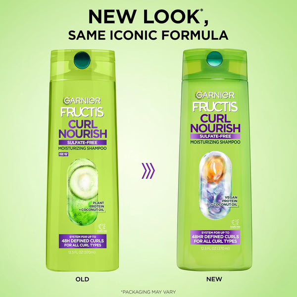Garnier Fructis Curl Nourish Moisturizing Shampoo for Curly Hair, Plant Protein and Coconut Oil Formula, Up to 48HR of Curl Definition, Sulfate