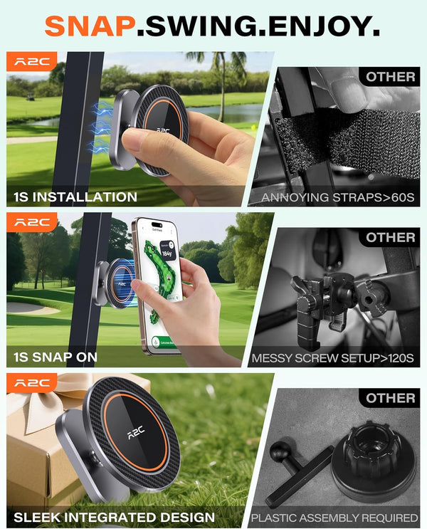 A2C Alloy Magnetic Golf Cart Phone Holder, Unique Golf Accessories for Men | Golf Gift for Men Dad Father Husband Women Golfers, Golf Accessories