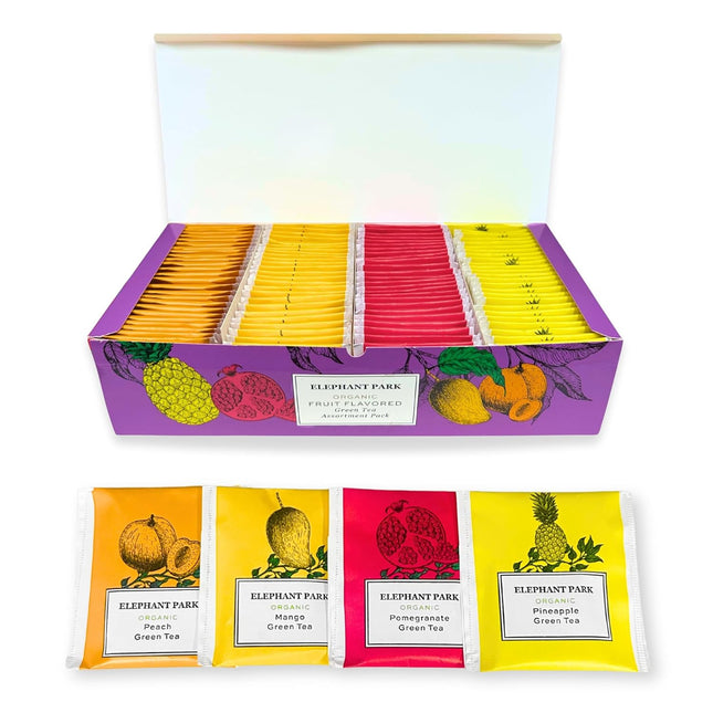 Premium Organic Fruit Green Tea Sampler, 100 Count Assorted Tea Bags, Caffeinate