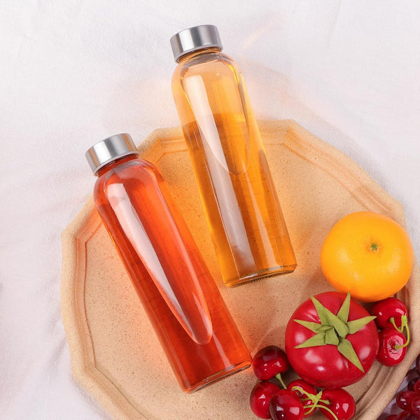 GUANENA 12 Pack Glass Water Bottles, 16oz Clear Glass Bottles with Stainless Steel Lids, Reusable Glass Drink Bottles with Caps for Juicing,