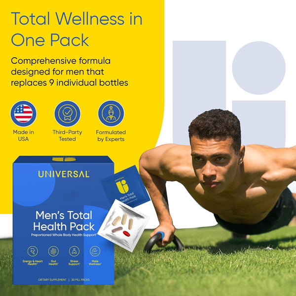 Men'S Total Health Daily Vitamin Packs - 22 Essential Minerals & Vitamins for Men, All-In-One Multivitamin Supplement for Energy, Stress Support,