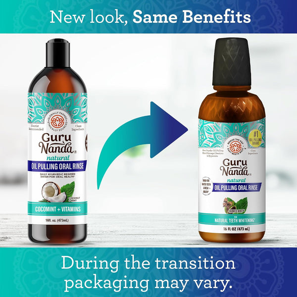 GuruNanda Farmed Mint Oil Pulling Mouthwash for Complete Oral Hygiene, 7 Essential Oils & Vitamins for Happy Teeth & Gums & Fresh Breath,