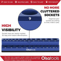 Olsa Tools Magnetic Socket Holder | 1/4-inch Drive | Metric | Blue | Holds 26 Sockets | Professional Quality Tools Organizer 1/4-Inch Drive,