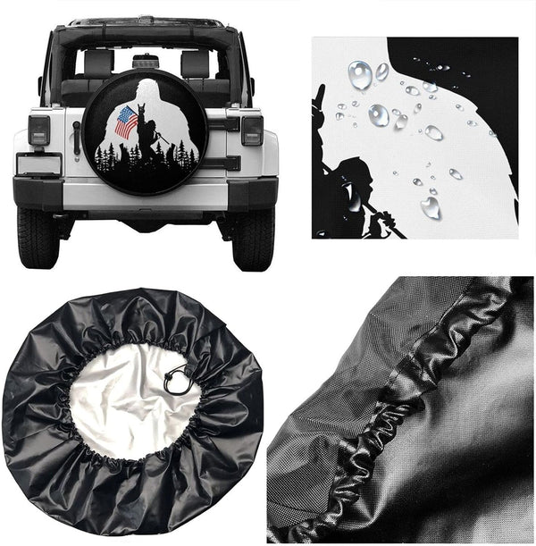 Bigfoot American Flag Camping Spare Tire Cover Wheel Protectors Weatherproof Wheel Covers Universal Fit for Trailer Rv SUV Truck Camper Travel
