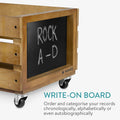 Navaris Wood Record Crate with Wheels - Vinyl Album Storage Holder Box Wooden Case with Chalkboard Sign Board - Holds up to 80 LP Records - Brown