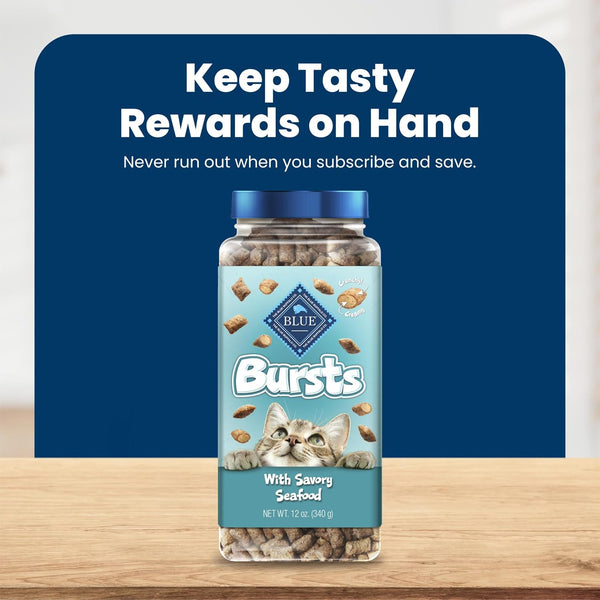 Blue Buffalo Bursts Savory Seafood Crunchy & Creamy Cat Treats, Great for Training, Real Salmon Natural Cat Treats Enhanced with Vitamins,