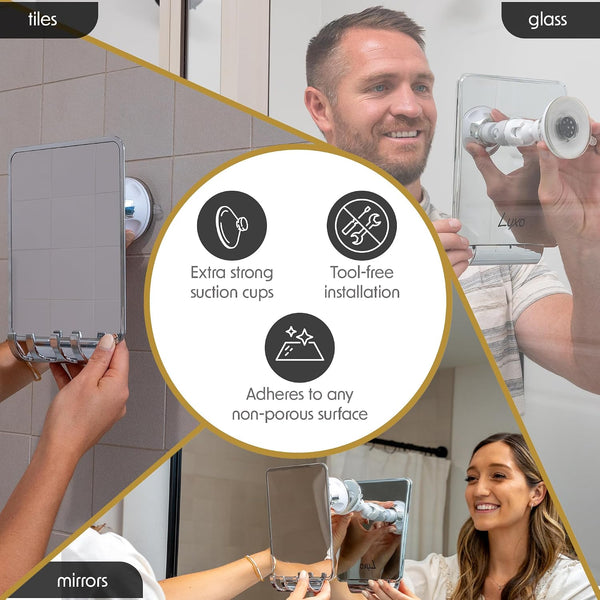 Luxo Shower Mirror, Shower Mirror Fogless for Shaving with a Removable Razor Holder - Shaving Mirror for Shower with a Powerful Suction Cup -