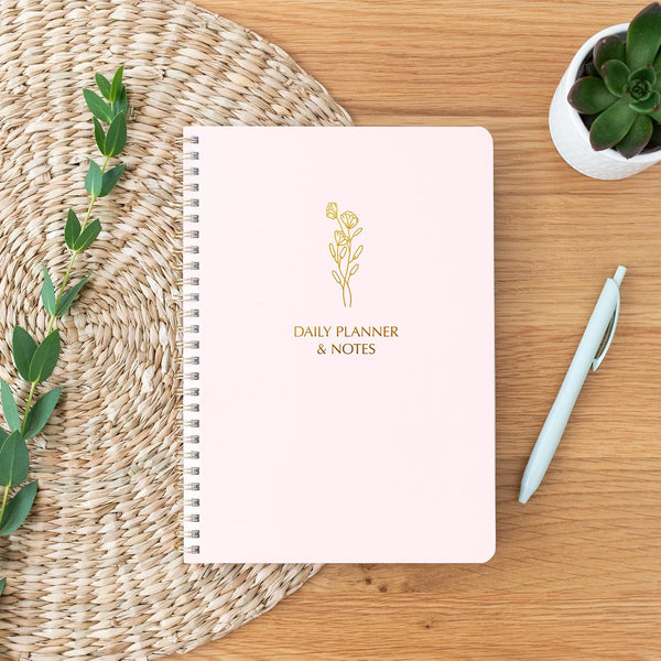 Simple Daily Planner Undated & To Do List Notebook: With Hourly Schedule - 6.5x9.25" Blush Pink - Aesthetic Spiral Note book for Work and Life