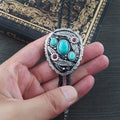 Vintage Native American Western Cowboy Blue Natural Turquoise Stone Bolo Tie Hand-woven Leather Bola Tie Necktie for Men
