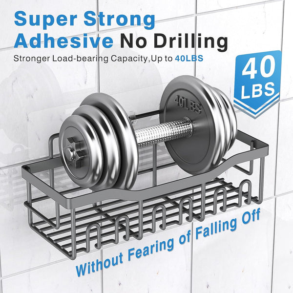 EUDELE Shower Caddy 2 Pack, Adhesive Shower Organizer for Home Decor & Kitchen Storage, No Drilling, Rustproof Stainless Steel Bathroom Shelf