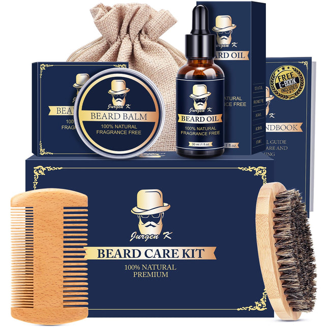 Beard Kit W/ Beard Oil, Balm, Brush, Comb, Moisturize &Soften Coarse, Dry Beard, Anniversary & Birthday Gifts for Men Hi