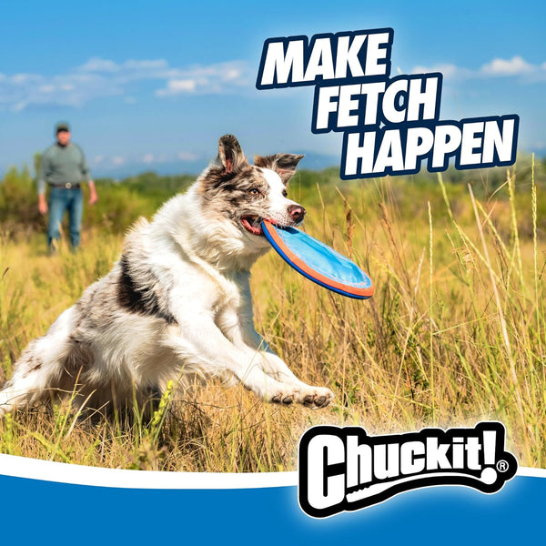 Chuckit! Paraflight Flying Disc Dog Toy, Water Floating, Small 6.75 Inch | Soft rubber edges, durable nylon build, easy to grip and throw, suited