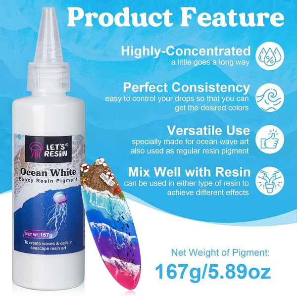 LET'S RESIN Ocean White Epoxy Resin Pigment 167G/5.89Oz, High Concentrated Paste for Epoxy & UV Resin, UV Resistant Opaque Pigment for Creates