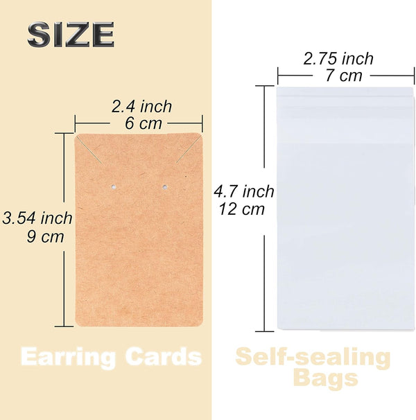 Earring Display Cards with 100 Pcs Earring Holder Cards 200 Pcs Earring Backs and 100 Jewelry Packaging for Earrings Necklace Jewelry Bags 3.5x2.4