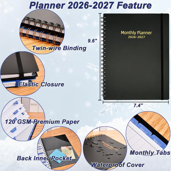 Monthly Planner 2026-2027 (7.4'' x 9.6''), 18 Months Calendar Book from Jul 2026-Dec 2027, 2026 Agenda Planner with Tabs & Pocket, 120GSM Paper,
