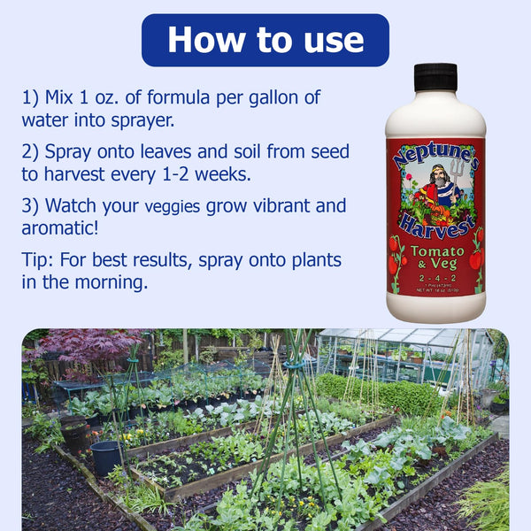 Neptune’s Harvest Organic Tomato & Vegetable Plant Fertilizer (2-4-2) - Liquid Plant Food w/Fresh Fish, Seaweed, Molasses, Yucca Extract, & Humic