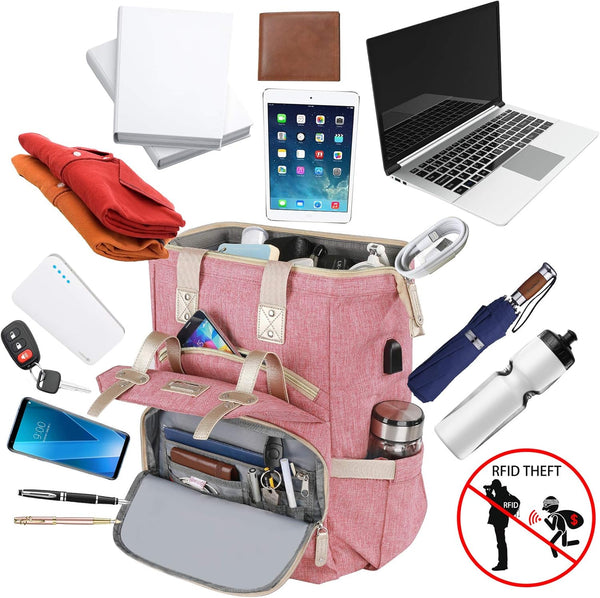 FALANKO Backpack for Women,Wide Open Work Large USB Charging Port Student Bookbag for 15.6 Inch Laptop,Doctor Teacher Nurse College School Travel