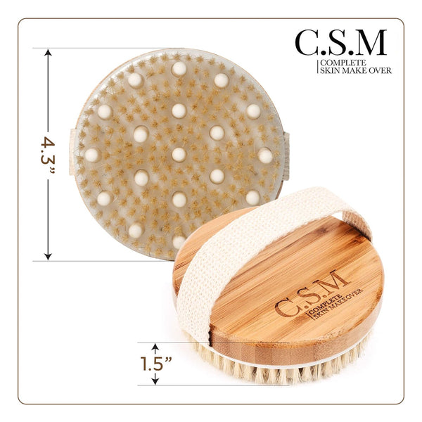 CSM Dry Body Brush - Natural Bristle Exfoliating Brush for Skin Renewal, Lymphatic Support and Circulation Boost - Sustainable Choice Dry Brushing