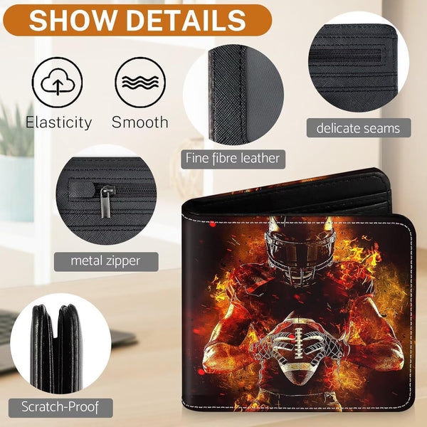 Boys Wallet for Kids, Kids Wallets for Teen 9-12 8-12 12-14 with Card,Funny Football Leather Bifold Rfid Blocking,Black Purse for Men Boy Male