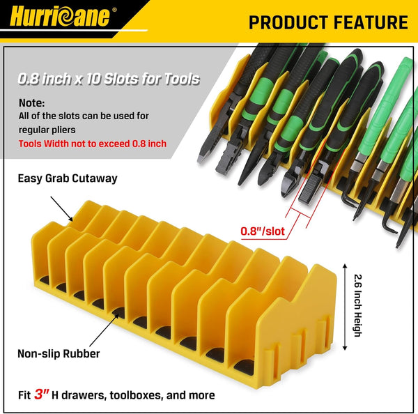 HURRICANE 2-Pack Plier Organizer Rack, 20-Slot Tool Box Organizer with Non-Slip Base, Extendable Drawer Storage for Pliers, Cutters & Hand Tools,