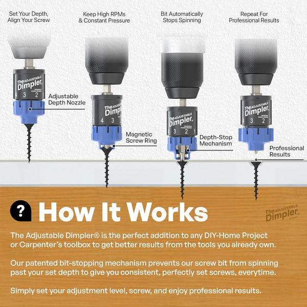 Adjustable DIMPLER ® Drywall Bit | Perfect for Converting Electric and Impact Drills into a Drywall & Deck Screw Gun | Holds the Screw with a Poweful Magnet