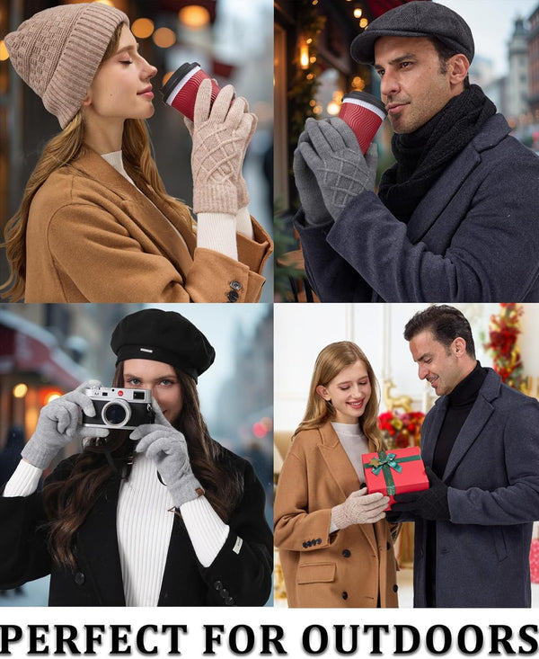 REACH STAR 2 Pairs Winter Gloves for Women Touch Screen Elastic Thermal Knit Lining Warm Gloves for Cold Weather