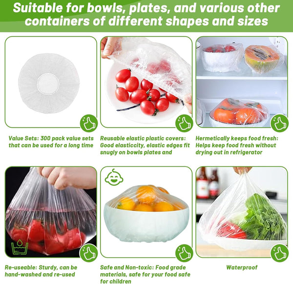 300Pcs Reusable Elastic Food Bowl Storage Covers, Sublaga Bowl Covers, Dish Plate Covers, Alternative to foil, Plastic Wrap,BPA Free