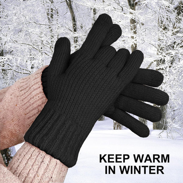Winter Gloves for Women Warm Wool Touch Screen Ladies Windproof Thermal Knit Fleece Lined Gloves for Cold Weather Black