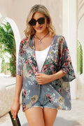 Women's Floral Print Puff Sleeve Kimono Cardigan Loose Cover Up Casual Blouse Tops 2026 Large Aa Dark Grey