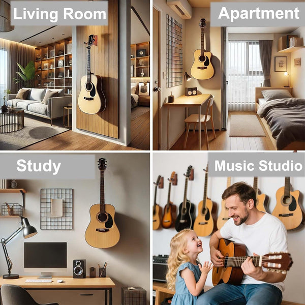 SNIGJAT Guitar Wall Mount 2 Pack, Wood Guitar Hanger Wall Hook with Screws | Guitar Wall Hook Stand, Guitar Holder Wall Mount Hanger for Acoustic