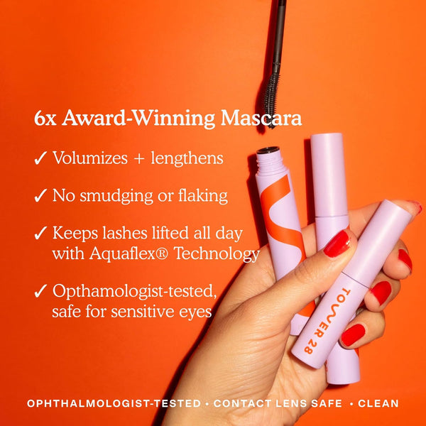 Tower 28 Makewaves Mascara - Volumizing and Lash Lengthening Water-Resistant Mascara - No Clumping or Flaking - for Sensitive Eyes Ã¢ÂÂ Jet Black