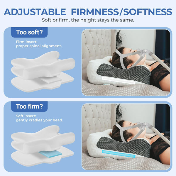 Elviros CPAP Pillow HSA/FSA for Side Back and Stomach Sleepers | Adjustable Firmness & 4 Heights, Ergonomic Memory Foam Cervical Neck Pillow for