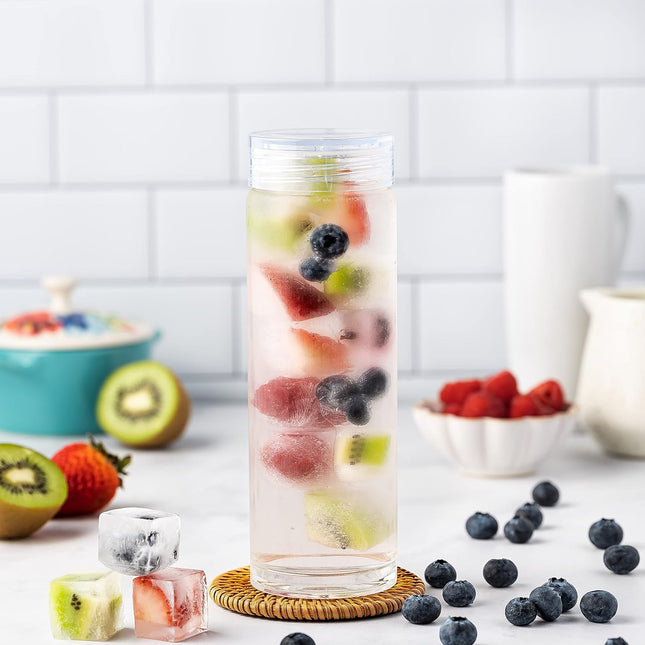 Glass Water Bottles - 4 Pack Wide Mouth Juice Bottles with Clear Lids for Juicing, Smoothies, Fruit Water, Teas, Beverag